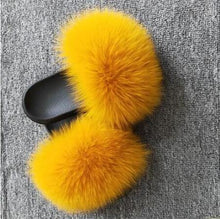 Load image into Gallery viewer, COOLSA Ladies Colorful Fox Fur Fluffy Slippers Women&#39;s Lovely Plush Real Fox Hair Slides Party Furry Flip Flops Women&#39;s Sandals