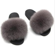 Load image into Gallery viewer, COOLSA Ladies Colorful Fox Fur Fluffy Slippers Women&#39;s Lovely Plush Real Fox Hair Slides Party Furry Flip Flops Women&#39;s Sandals
