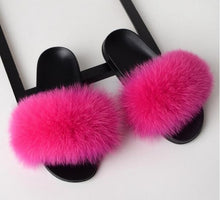 Load image into Gallery viewer, COOLSA Ladies Colorful Fox Fur Fluffy Slippers Women&#39;s Lovely Plush Real Fox Hair Slides Party Furry Flip Flops Women&#39;s Sandals