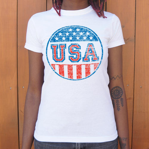 USA Campaign Button T-Shirt (Ladies)